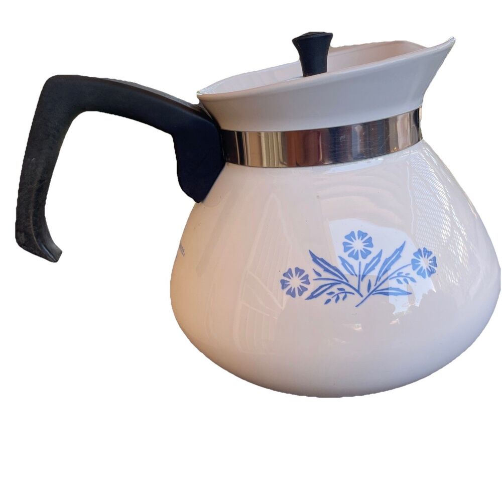 Vintage Corning Ware Blue Cornflower Coffee Tea Pot w/ Lid 6 Cup MCM